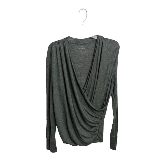 Athleta Pants - Athleta Odyssey V-neck Wrap Top Size L Long Sleeve Stretch Knit Yoga Green